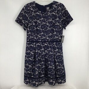 Vince Camuto NWT Lace Overlay Dress Over Nude Fit & Flare style Career Size 14